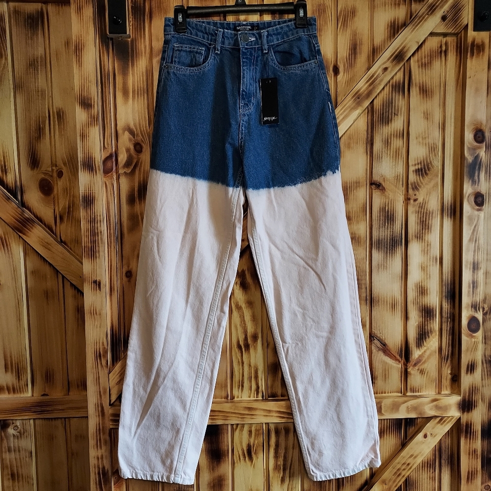 NWT women's Nasty Gal pale pink dip dye high waisted straight leg jeans - Size 4